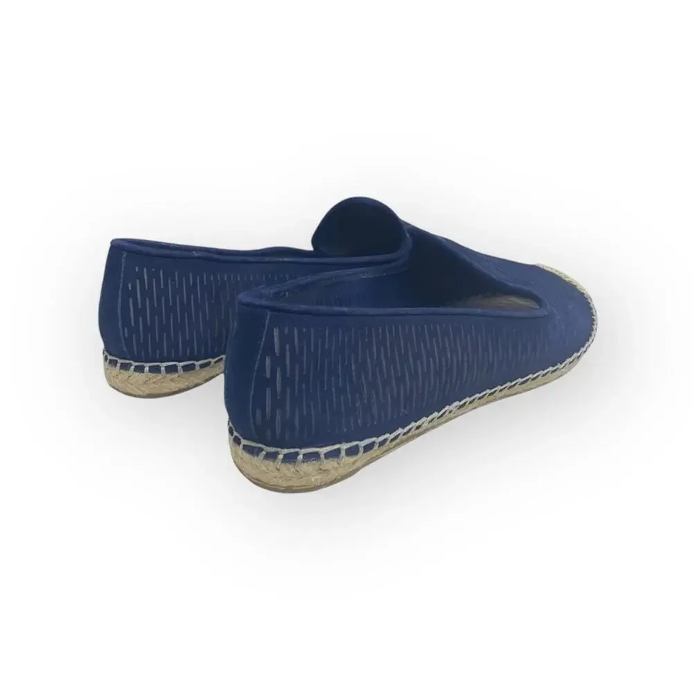 Vince Camuto ⌘ Disti Perforated Leather Flat Jute Trim Espadrilles ⌘ Navy 36 6M